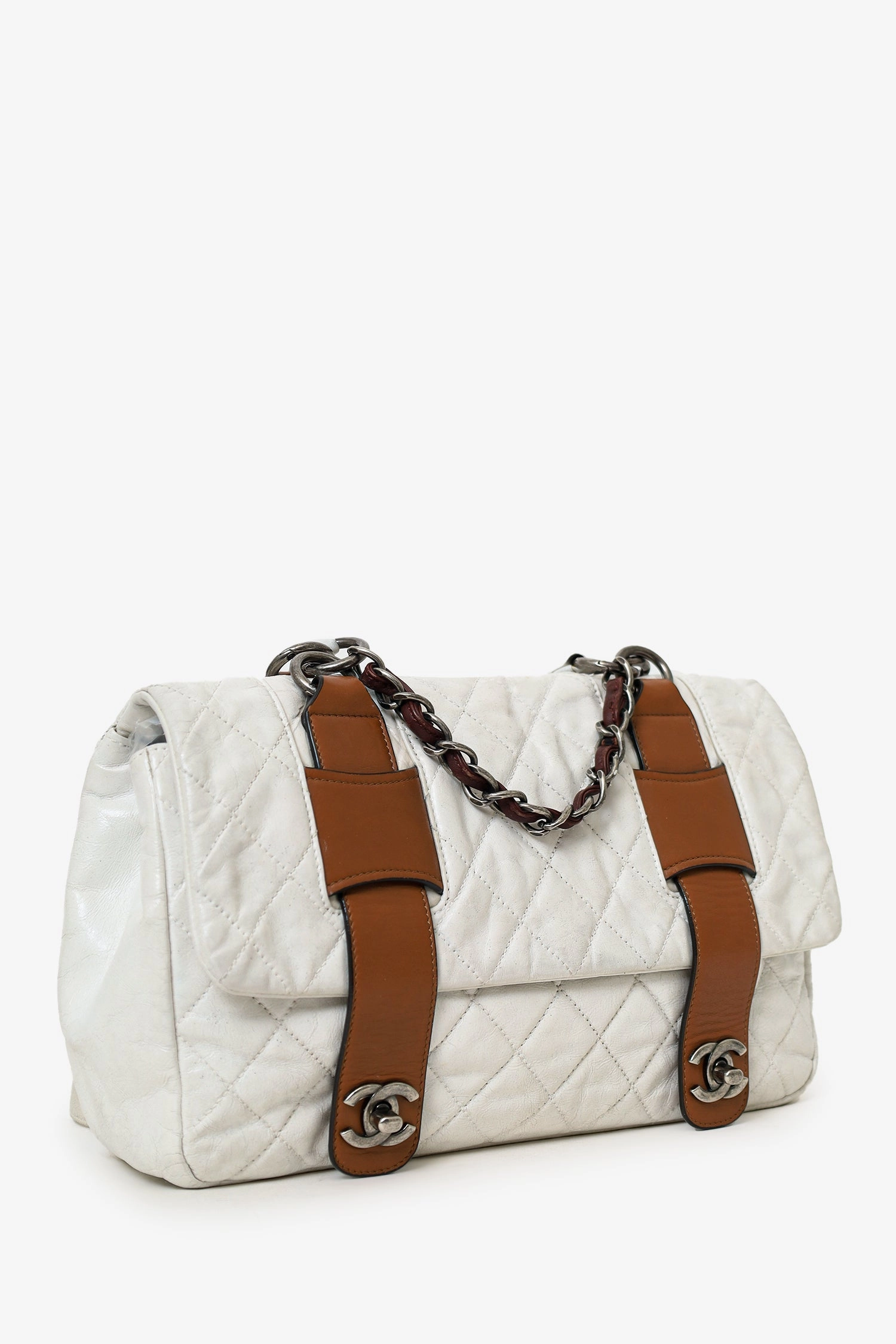 Pre-Loved Chanel 2010-11 White/Brown Quilted Calfskin In the Mix Messenger Bag