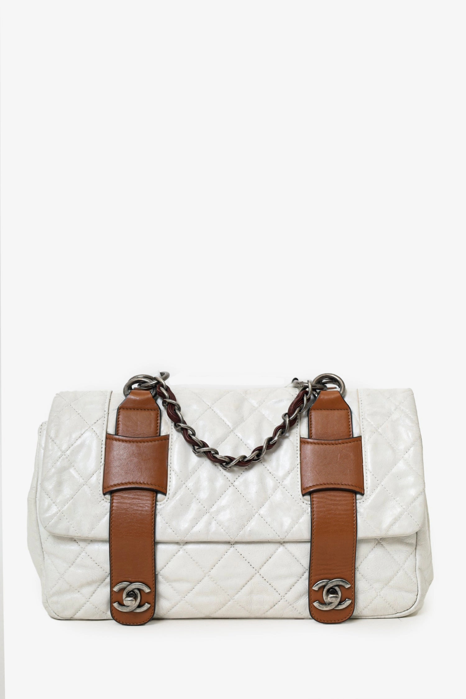 Pre-Loved Chanel 2010-11 White/Brown Quilted Calfskin In the Mix Messenger Bag