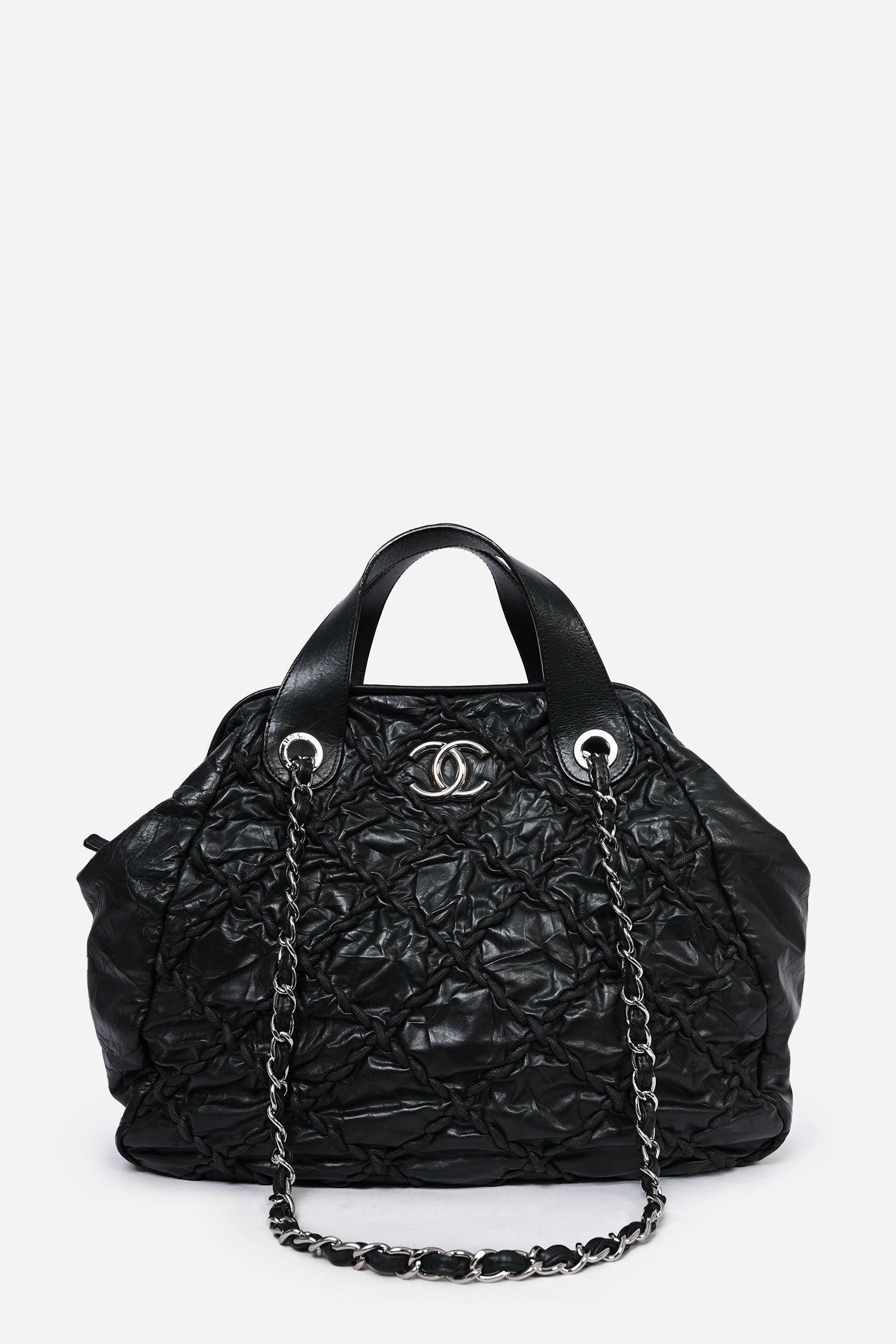 Pre-Loved Chanel 2011-12 Black Leather Ultra Stitch Large Bowling Bag
