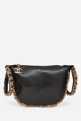 Pre-Loved Chanel 2012/13 Black Lambskin Twisted Chain Hobo Mini Handbag