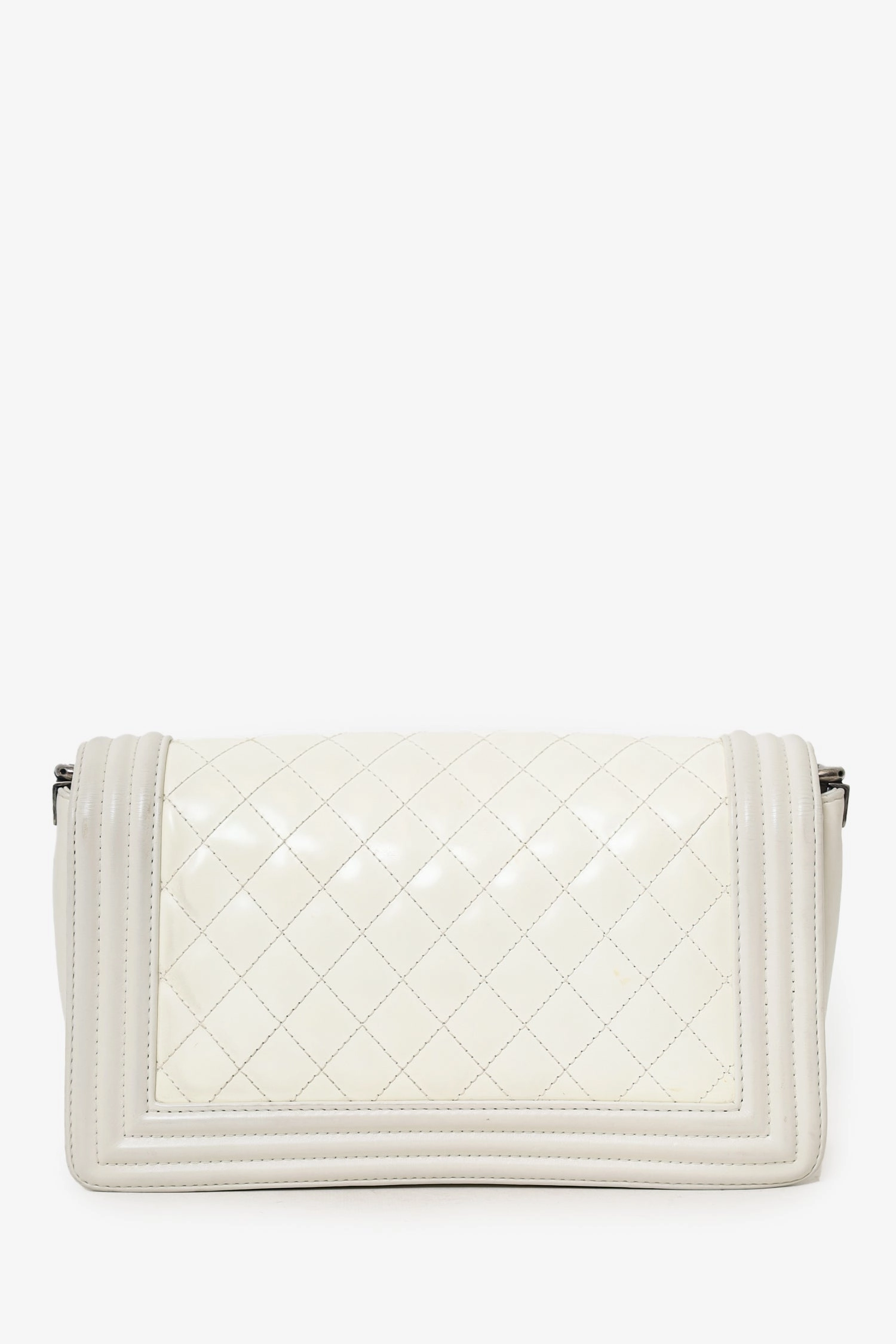 Pre-Loved Chanel 2012 Limited Edition White Leather Medium Boy Bag with Metal Strap
