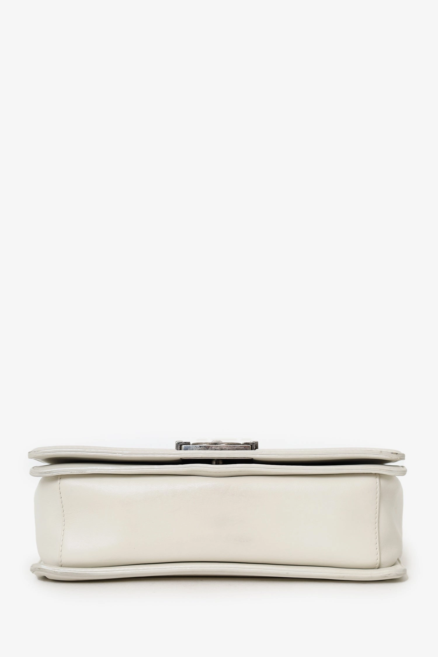 Pre-Loved Chanel 2012 Limited Edition White Leather Medium Boy Bag with Metal Strap