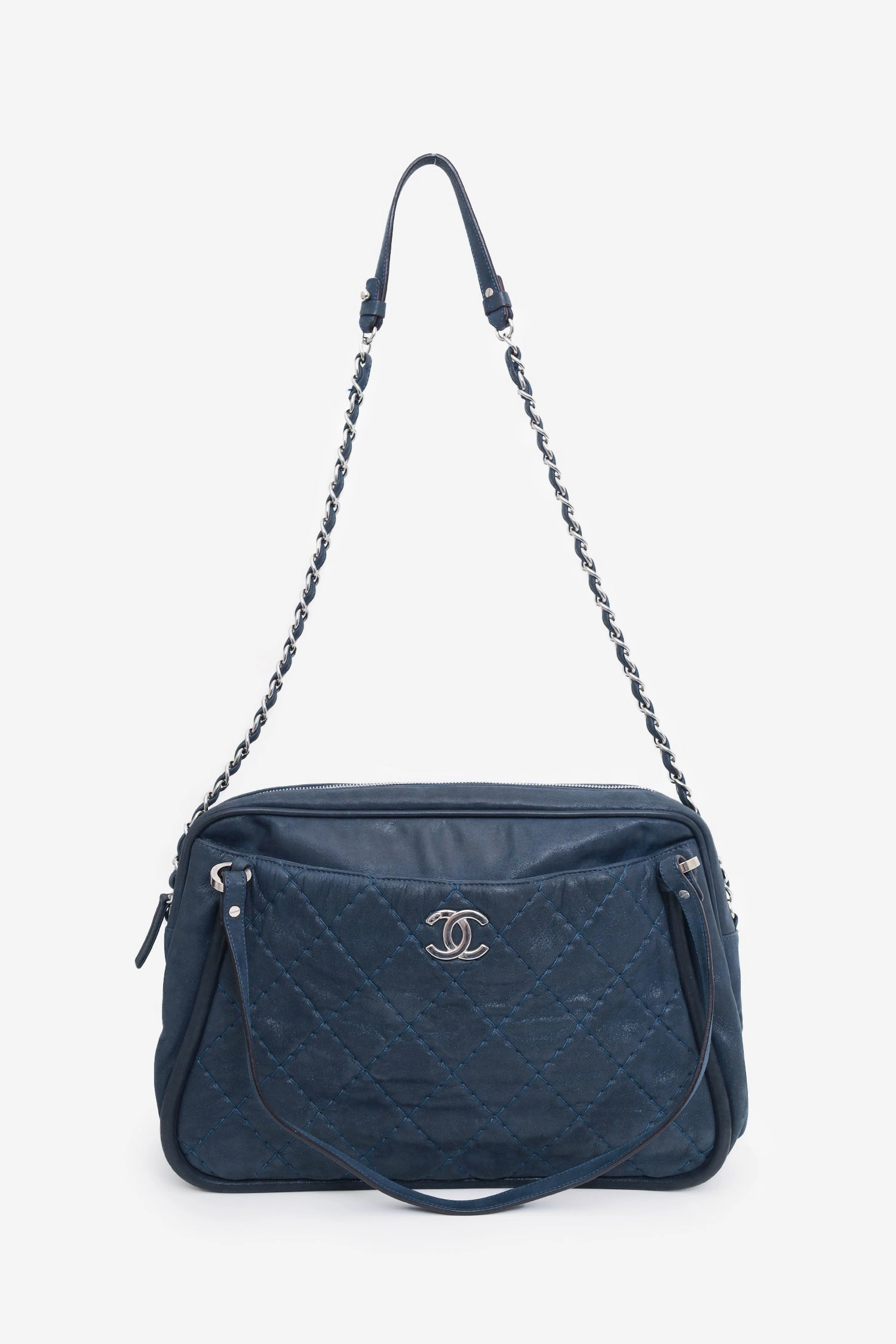 Pre-Loved Chanel 2012 Navy Quilted Leather Iridescent Relax CC Shoulder Bag
