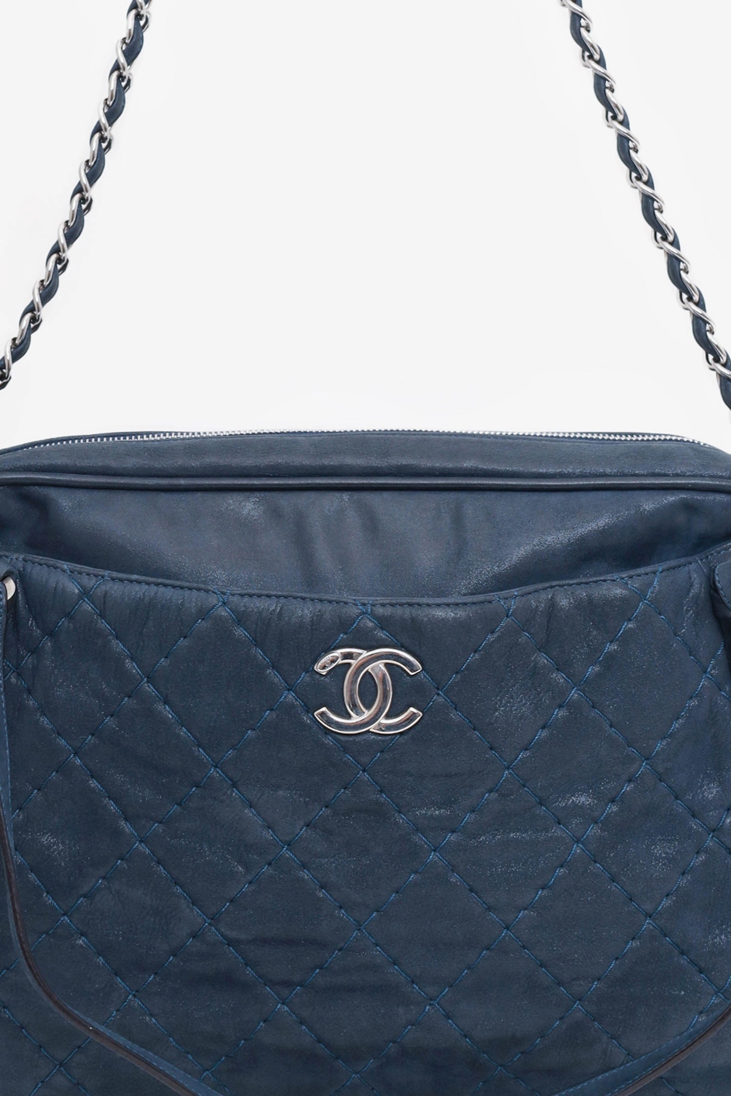 Pre-Loved Chanel 2012 Navy Quilted Leather Iridescent Relax CC Shoulder Bag