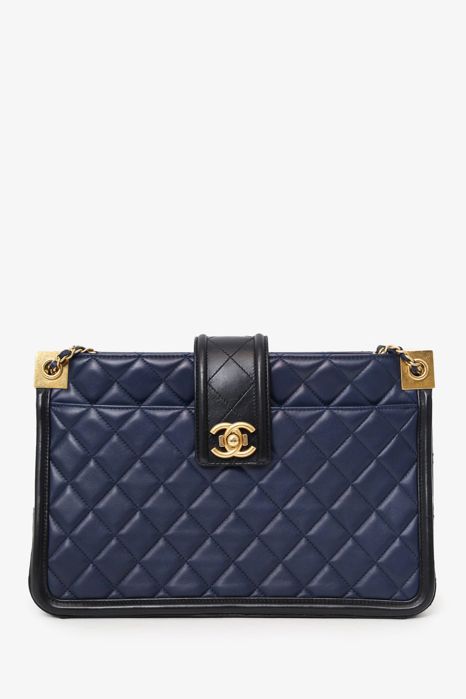 Pre-Loved Chanel 2014-15 Navy/Black Quilted Lambskin Elegant Tote