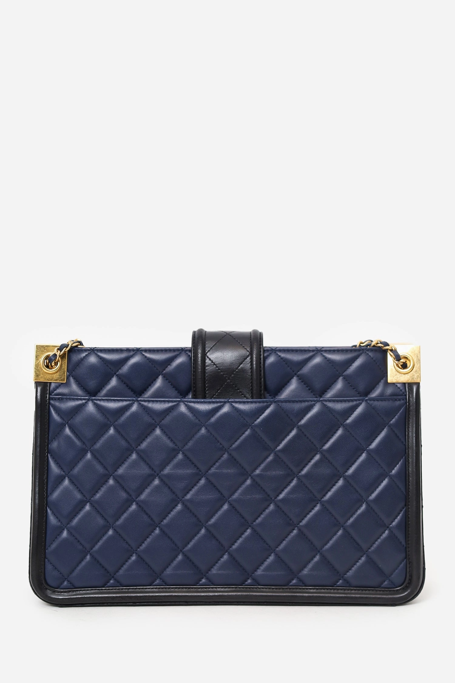 Pre-Loved Chanel 2014-15 Navy/Black Quilted Lambskin Elegant Tote