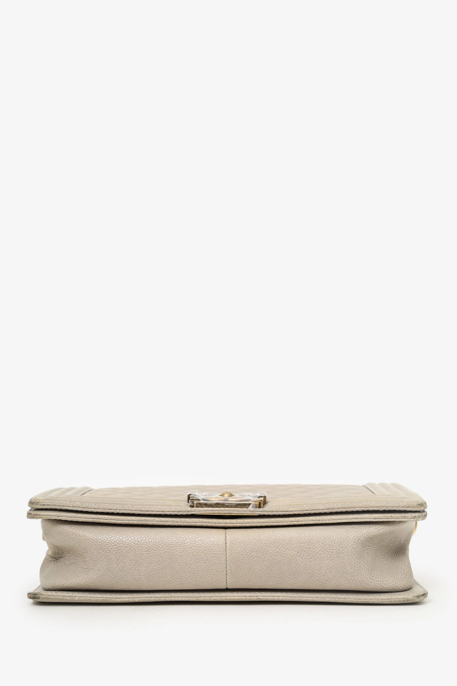 Pre-Loved Chanel 2014 Taupe Caviar Quilted New Medium Boy Flap Bag (As Is)