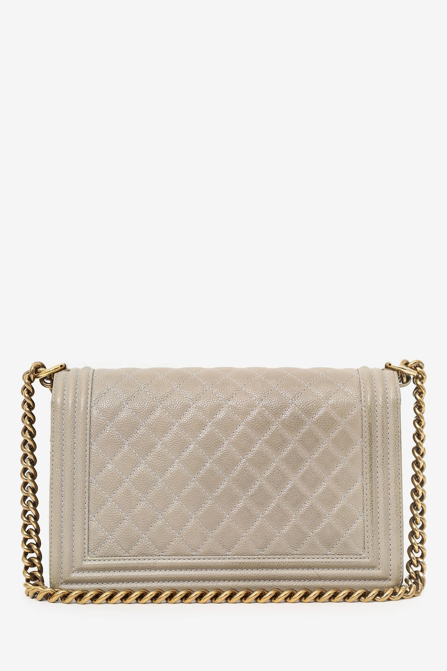 Pre-Loved Chanel 2014 Taupe Caviar Quilted New Medium Boy Flap Bag (As Is)