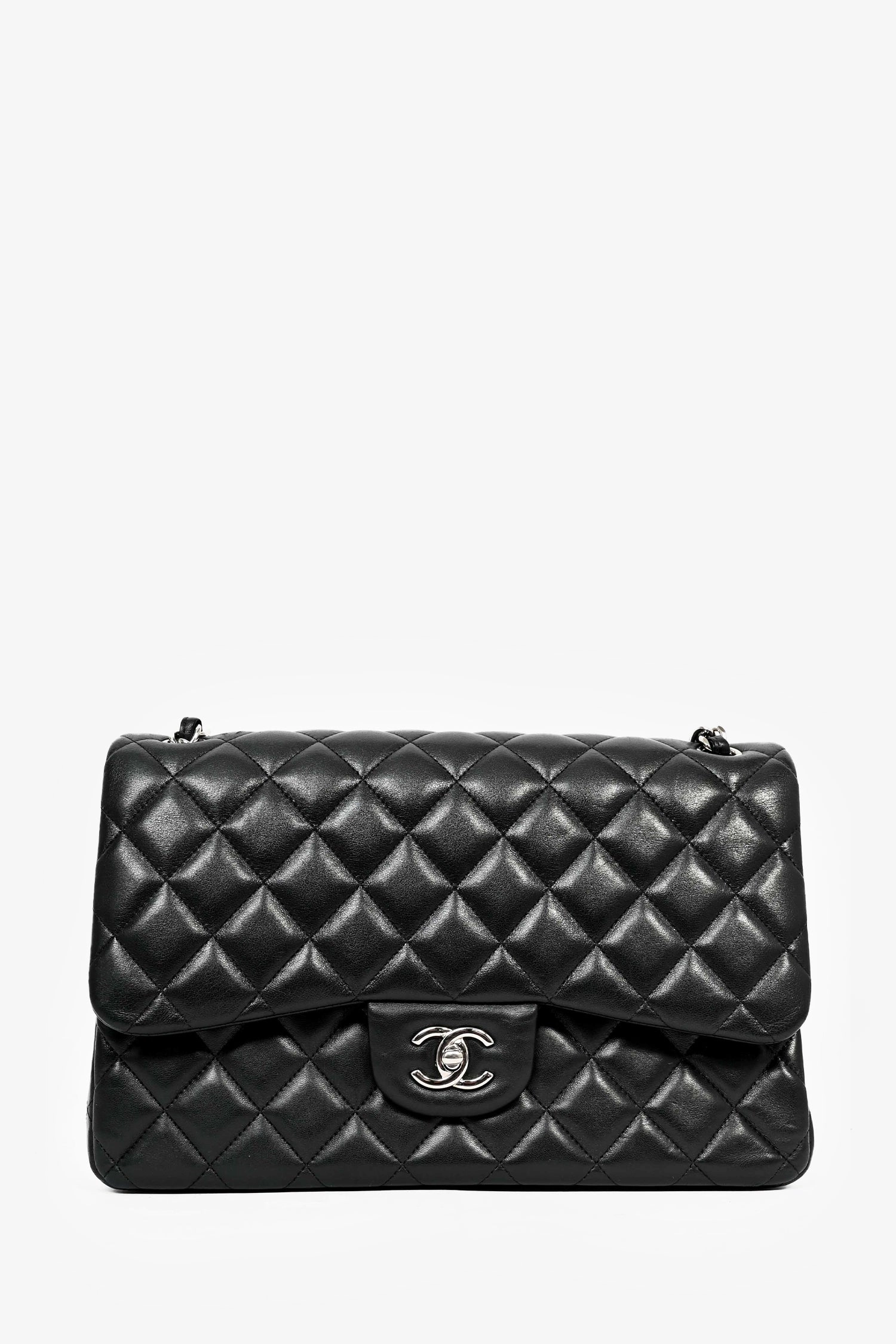 Pre-Loved Chanel 2015-16 Black Lambskin Leather Quilted Large Double Flap