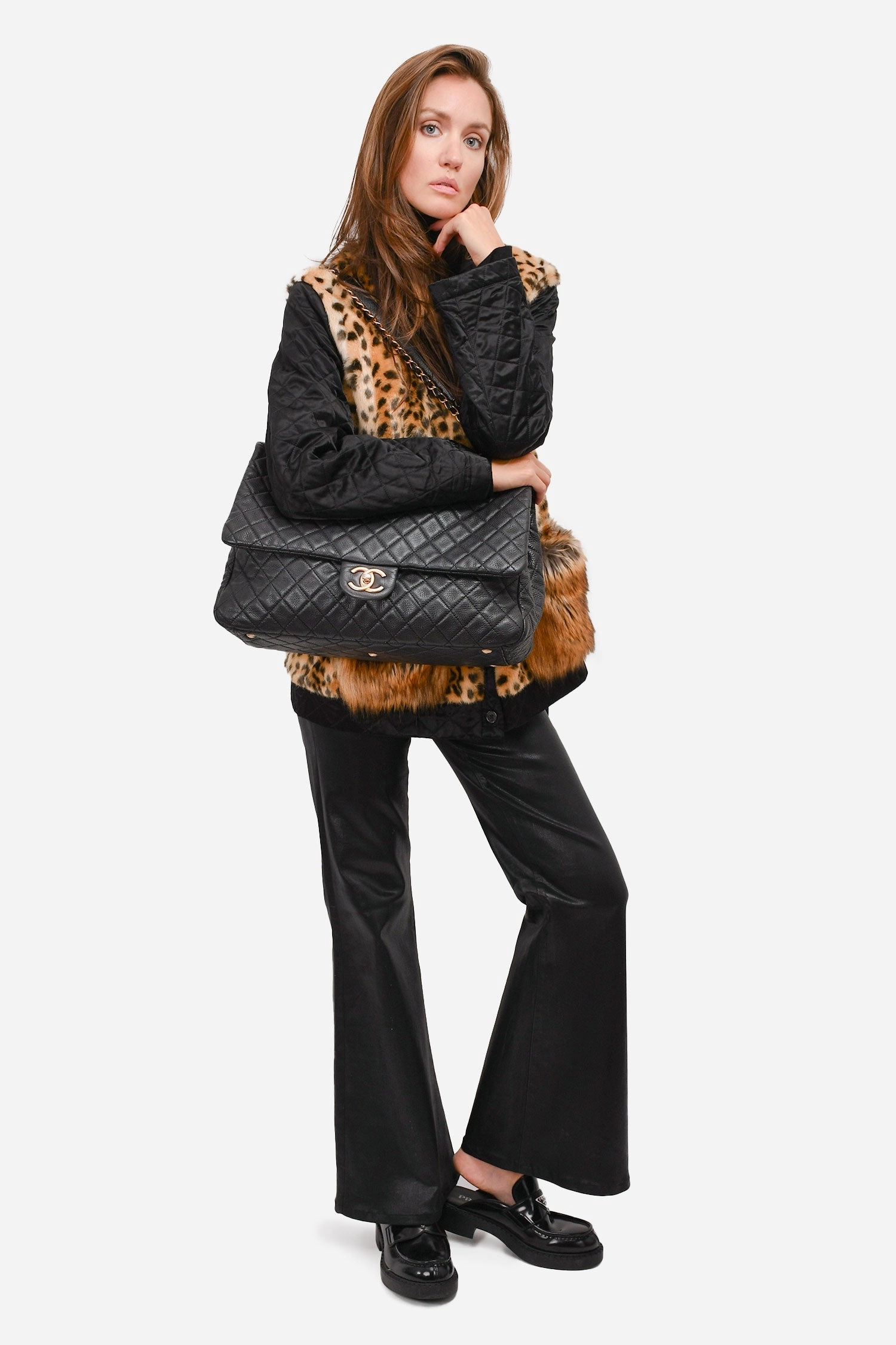 Pre-Loved Chanel 2017/18 Black Lambskin Leather Airline XXL Single Flap Bag