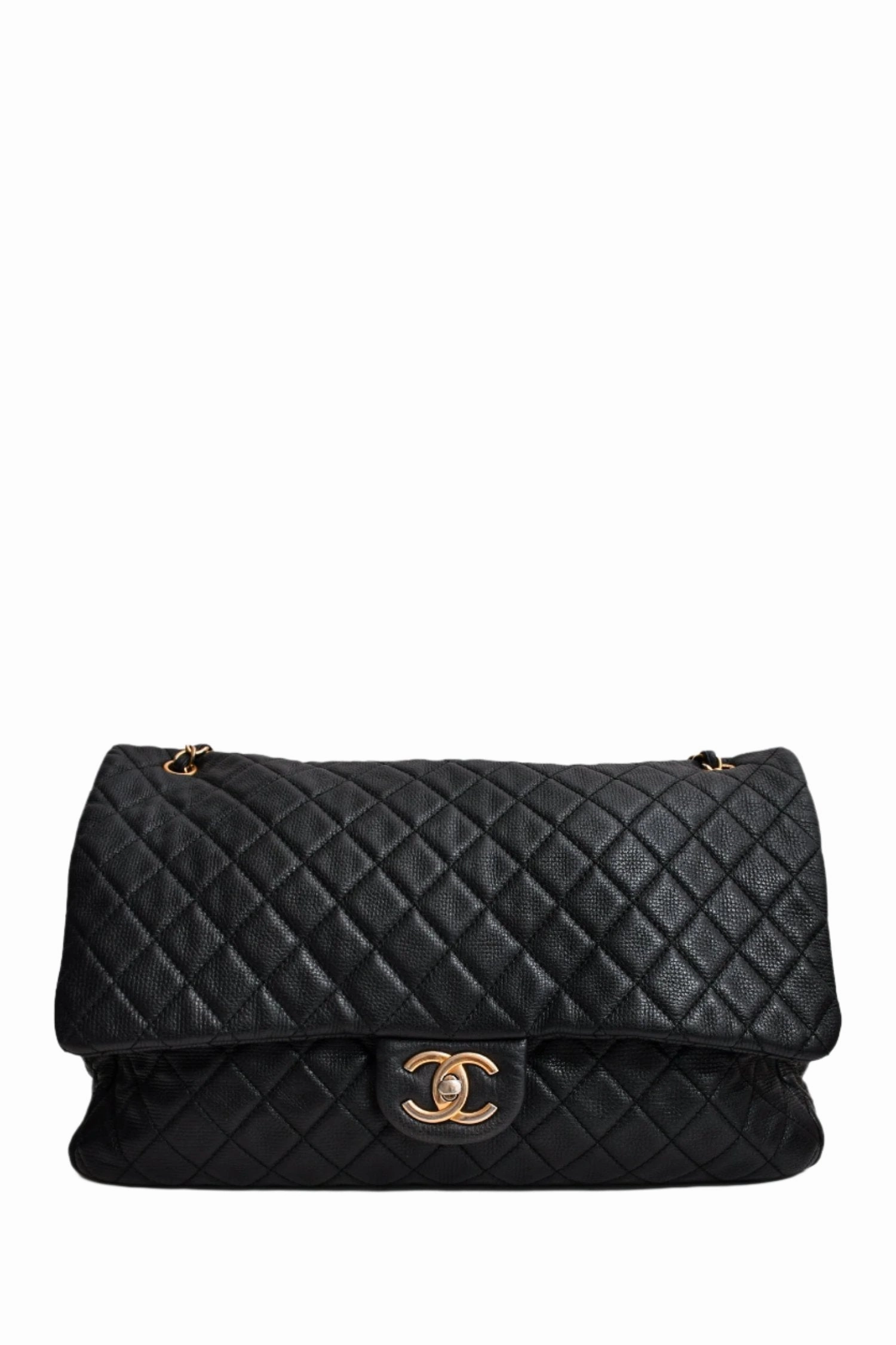 Pre-Loved Chanel 2017/18 Black Lambskin Leather Airline XXL Single Flap Bag