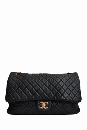 Pre-Loved Chanel 2017/18 Black Lambskin Leather Airline XXL Single Flap Bag