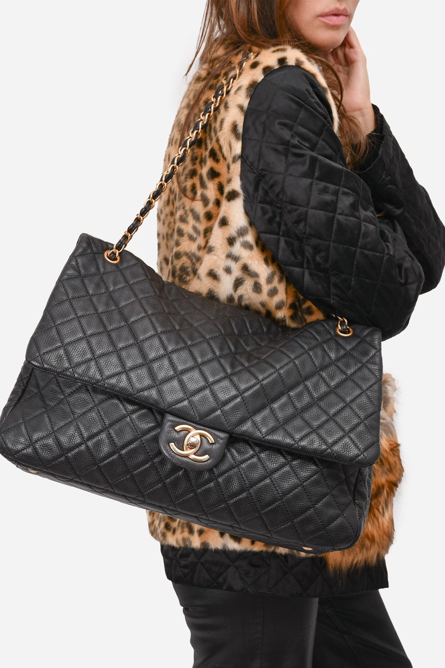 Pre-Loved Chanel 2017/18 Black Lambskin Leather Airline XXL Single Flap Bag