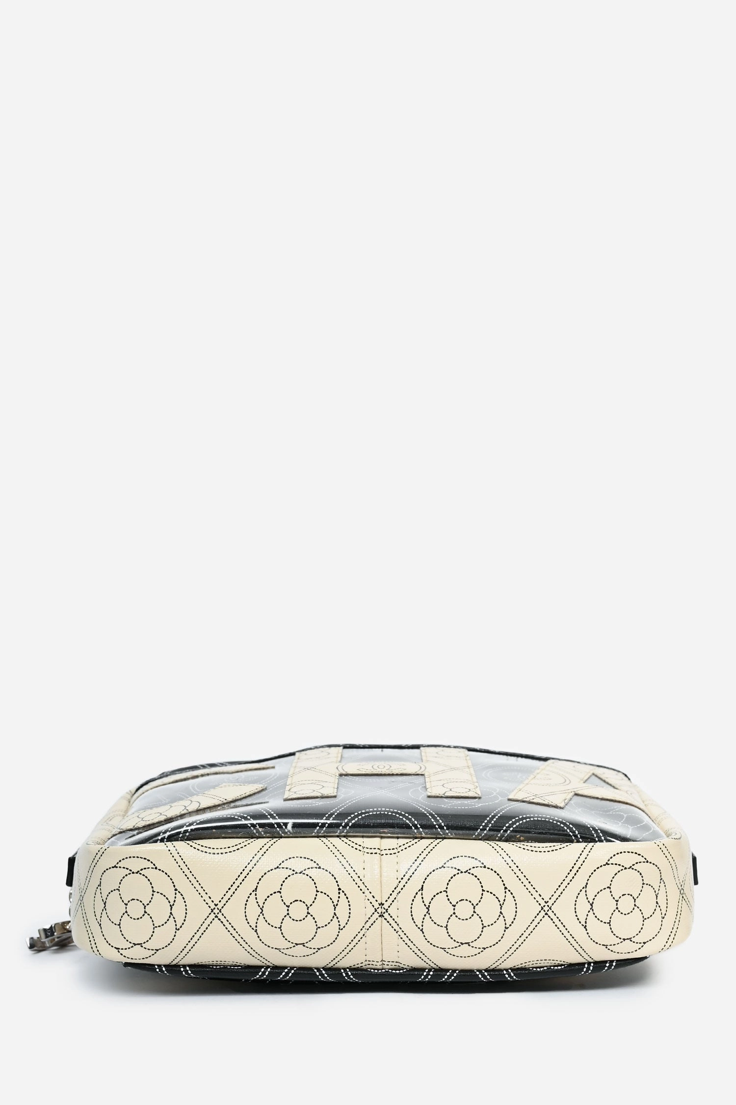 Pre-Loved Chanel 2017/18 Black/White Coated Canvas Camellia Logo Camera Bag with Strap