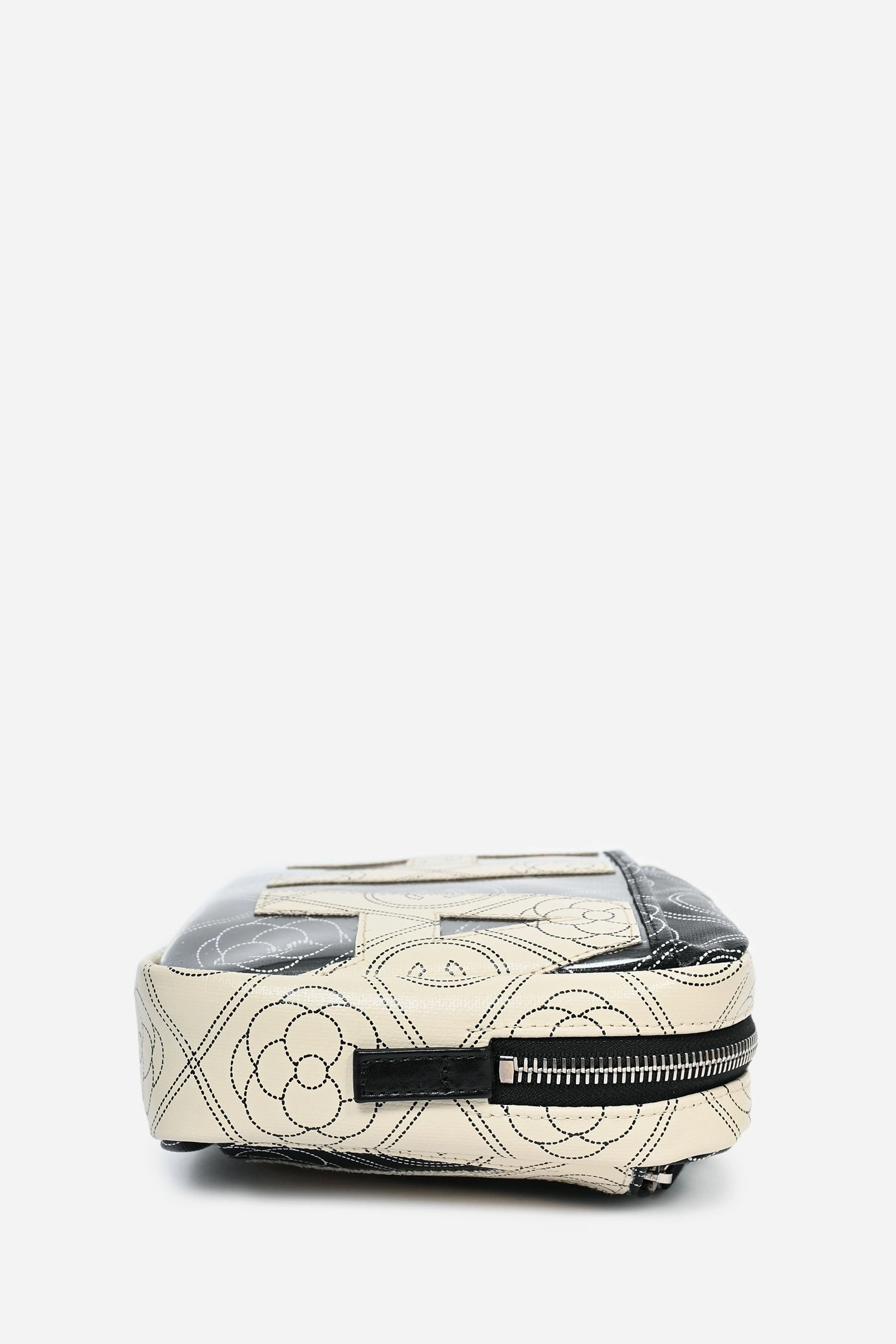 Pre-Loved Chanel 2017/18 Black/White Coated Canvas Camellia Logo Camera Bag with Strap