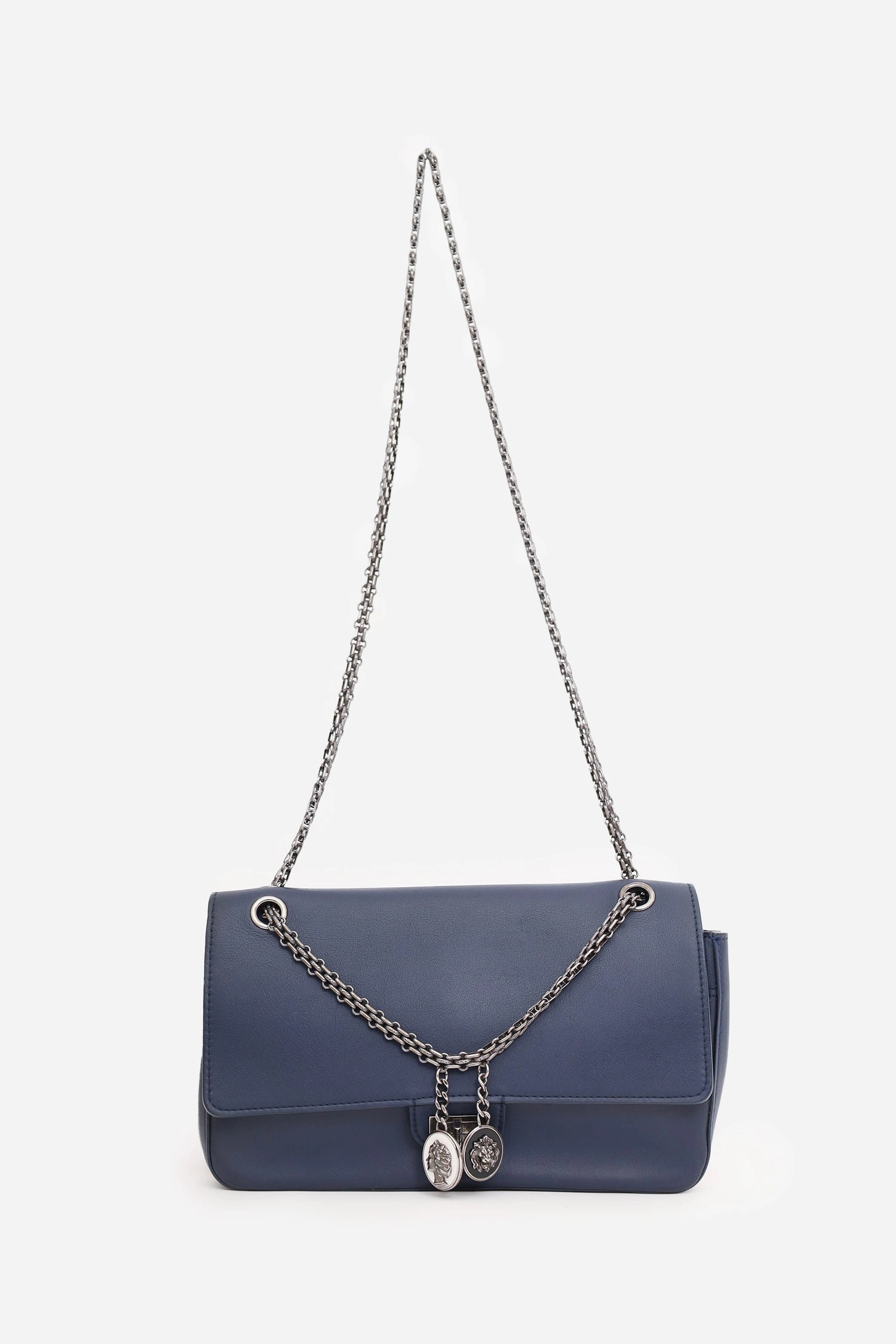 Pre-Loved Chanel 2017 Navy Leather Medallion Charm Reissue 2.55 Shoulder Bag