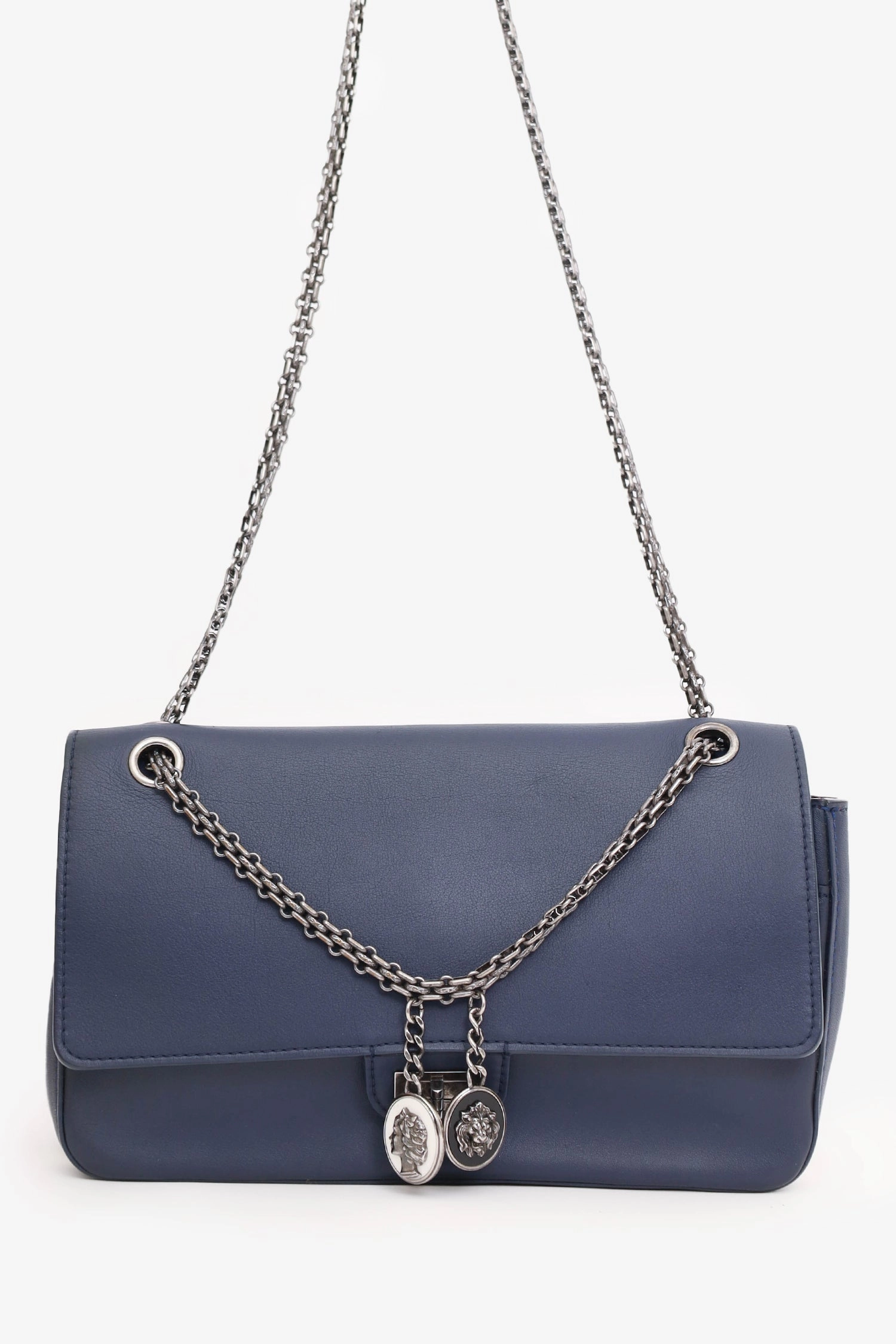 Pre-Loved Chanel 2017 Navy Leather Medallion Charm Reissue 2.55 Shoulder Bag