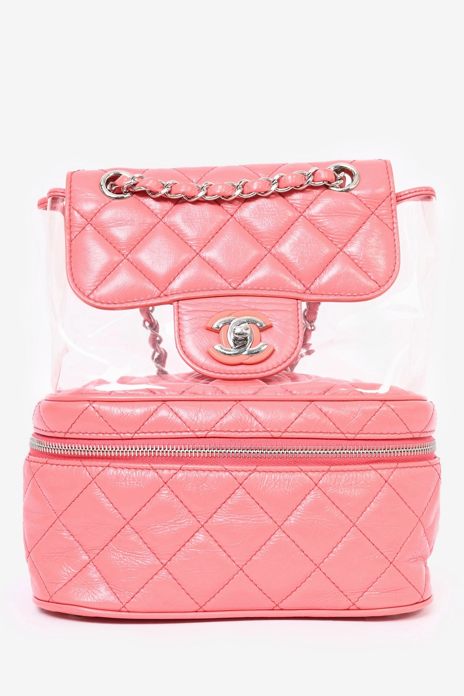 Pre-Loved Chanel 2018 Pink Calfskin Leather/PVC 'Aquarium' Backpack