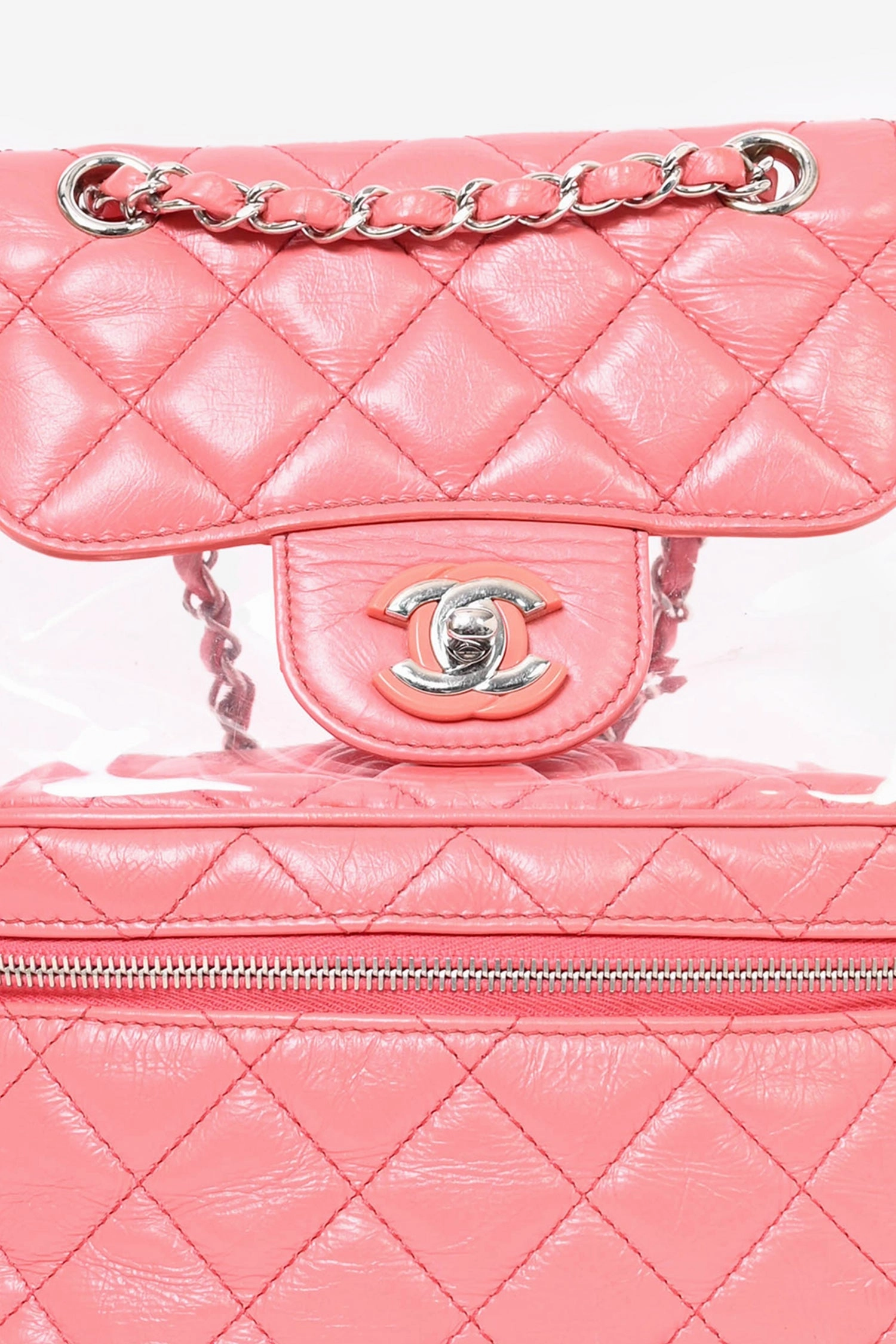 Pre-Loved Chanel 2018 Pink Calfskin Leather/PVC 'Aquarium' Backpack