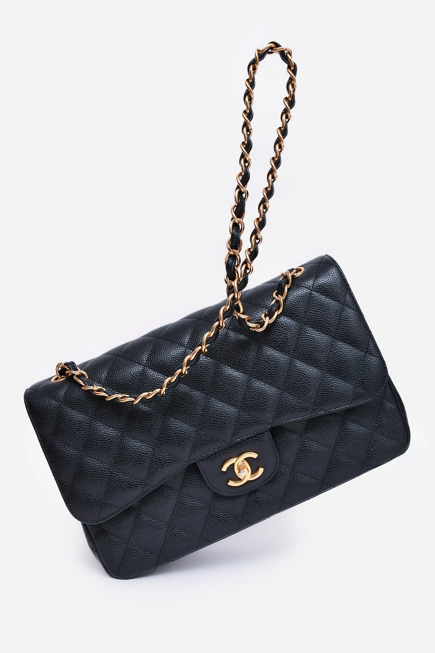 Pre-Loved Chanel 2019 Black Caviar Leather Jumbo Double Flap Should Bag