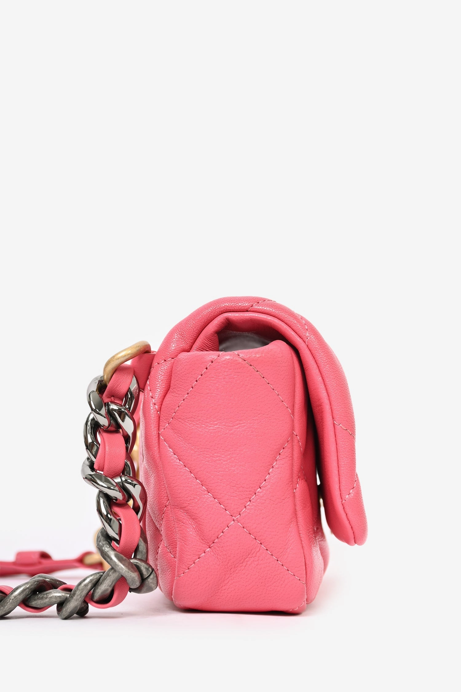 Pre-Loved Chanel 2019 Pink Lambskin 19 2-Tone Chain Belt Bag