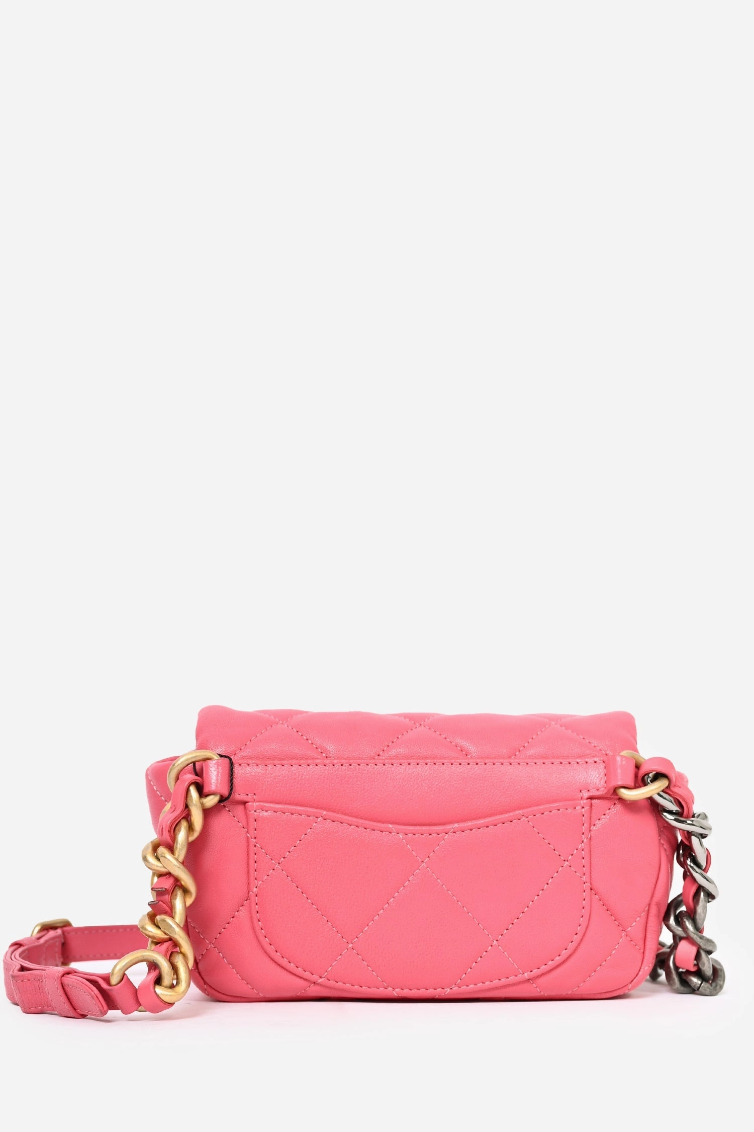 Pre-Loved Chanel 2019 Pink Lambskin 19 2-Tone Chain Belt Bag