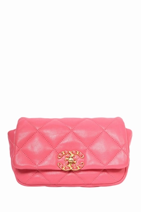 Pre-Loved Chanel 2019 Pink Lambskin 19 2-Tone Chain Belt Bag