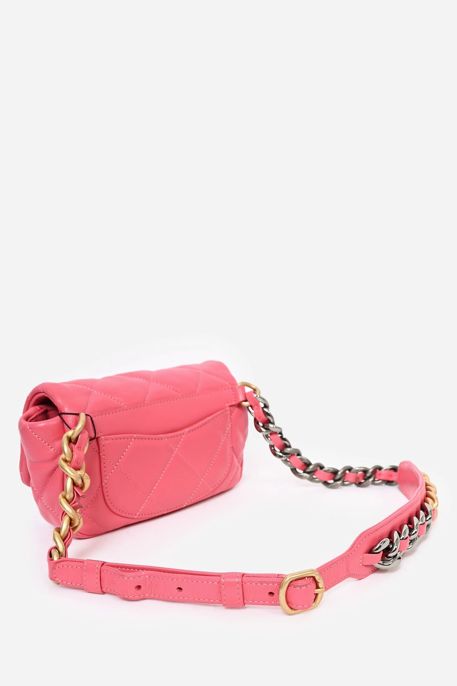 Pre-Loved Chanel 2019 Pink Lambskin 19 2-Tone Chain Belt Bag