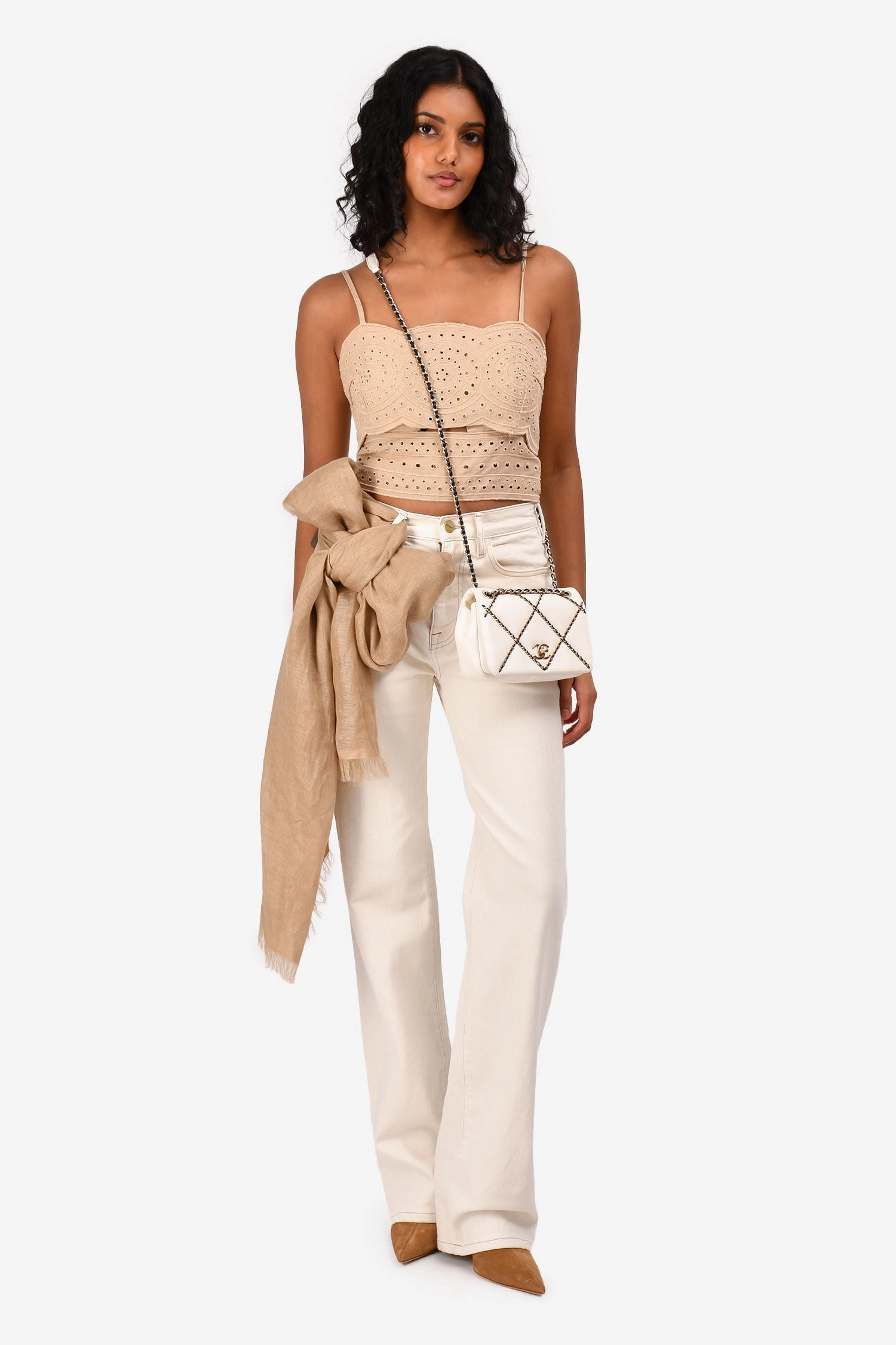 Pre-Loved Chanel 2021 Cream Leather Small 'Entwined' Chain Quilted Mini Flap