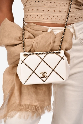 Pre-Loved Chanel 2021 Cream Leather Small 'Entwined' Chain Quilted Mini Flap
