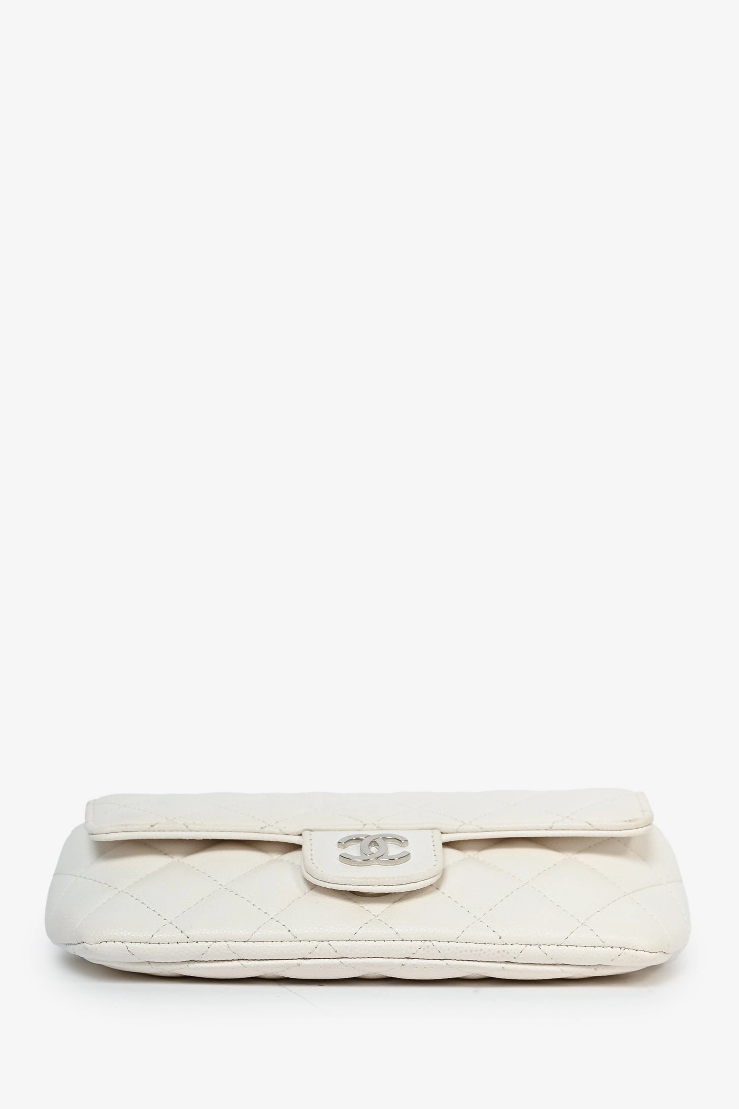 Pre-Loved Chanel 2021 White Caviar Leather Sunglass Case with Chain SHW