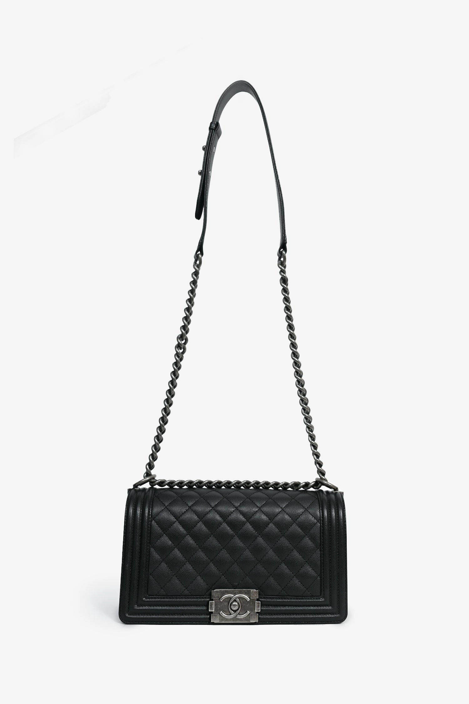Pre-Loved Chanel 2022 Black Caviar Leather Boy Crossbody Bag