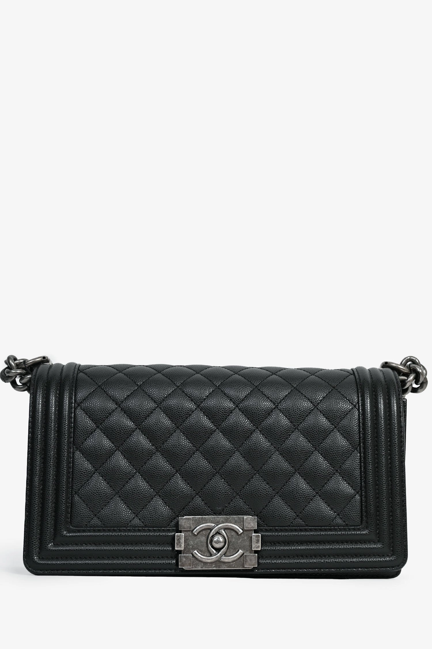 Pre-Loved Chanel 2022 Black Caviar Leather Boy Crossbody Bag