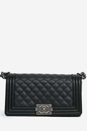 Pre-Loved Chanel 2022 Black Caviar Leather Boy Crossbody Bag