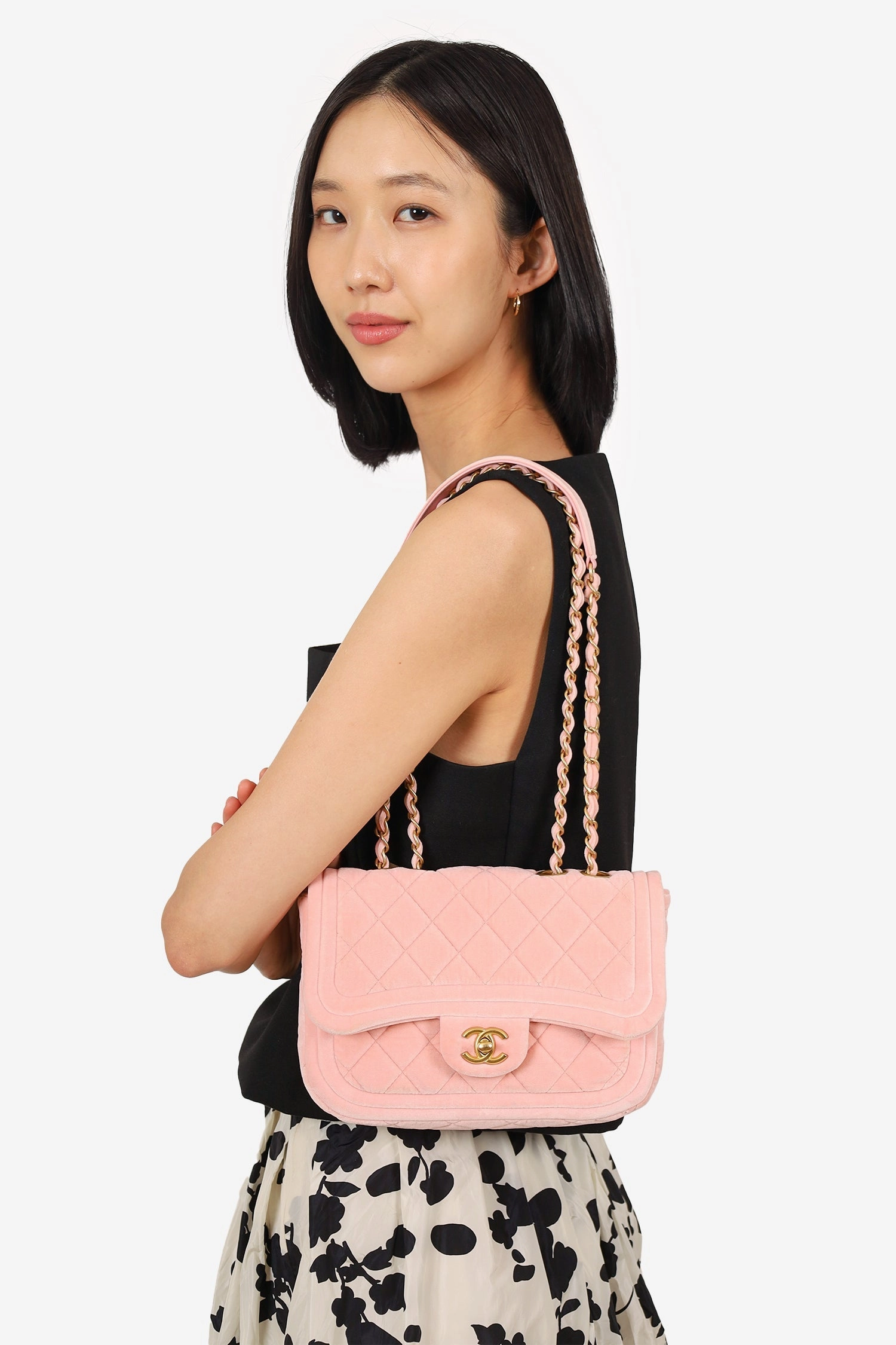 Pre-Loved Chanel 2022 Pink Velvet Quilted Mini Double Frame Flap Bag