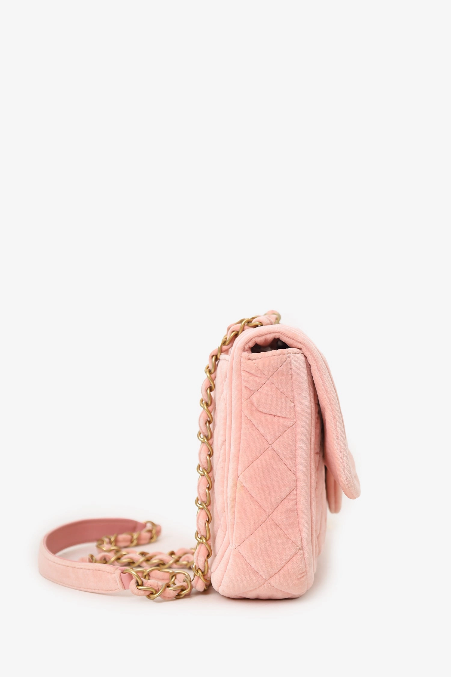 Pre-Loved Chanel 2022 Pink Velvet Quilted Mini Double Frame Flap Bag