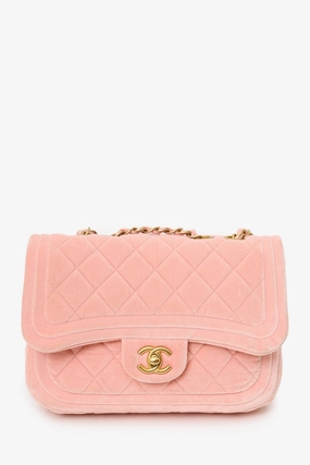 Pre-Loved Chanel 2022 Pink Velvet Quilted Mini Double Frame Flap Bag