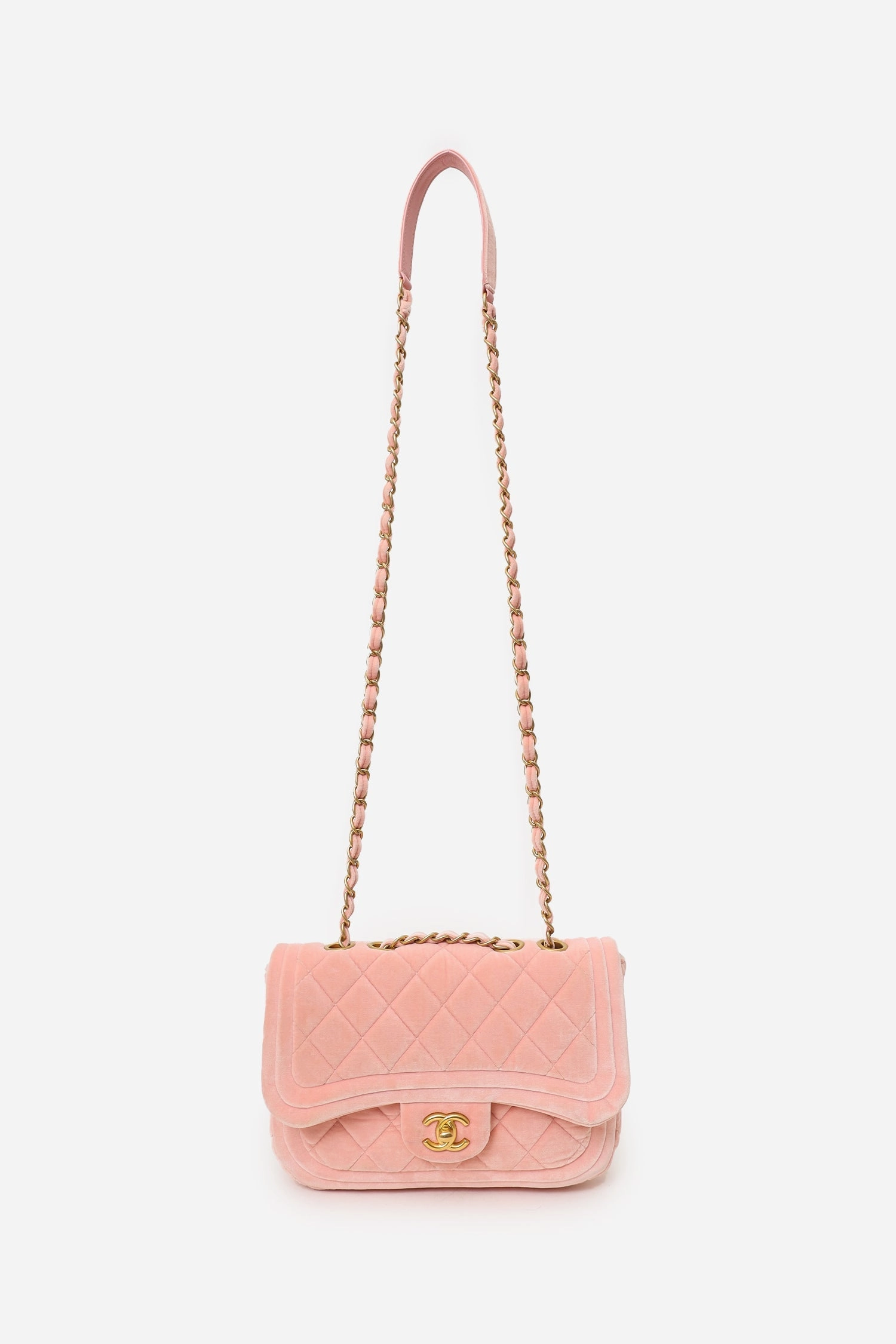Pre-Loved Chanel 2022 Pink Velvet Quilted Mini Double Frame Flap Bag