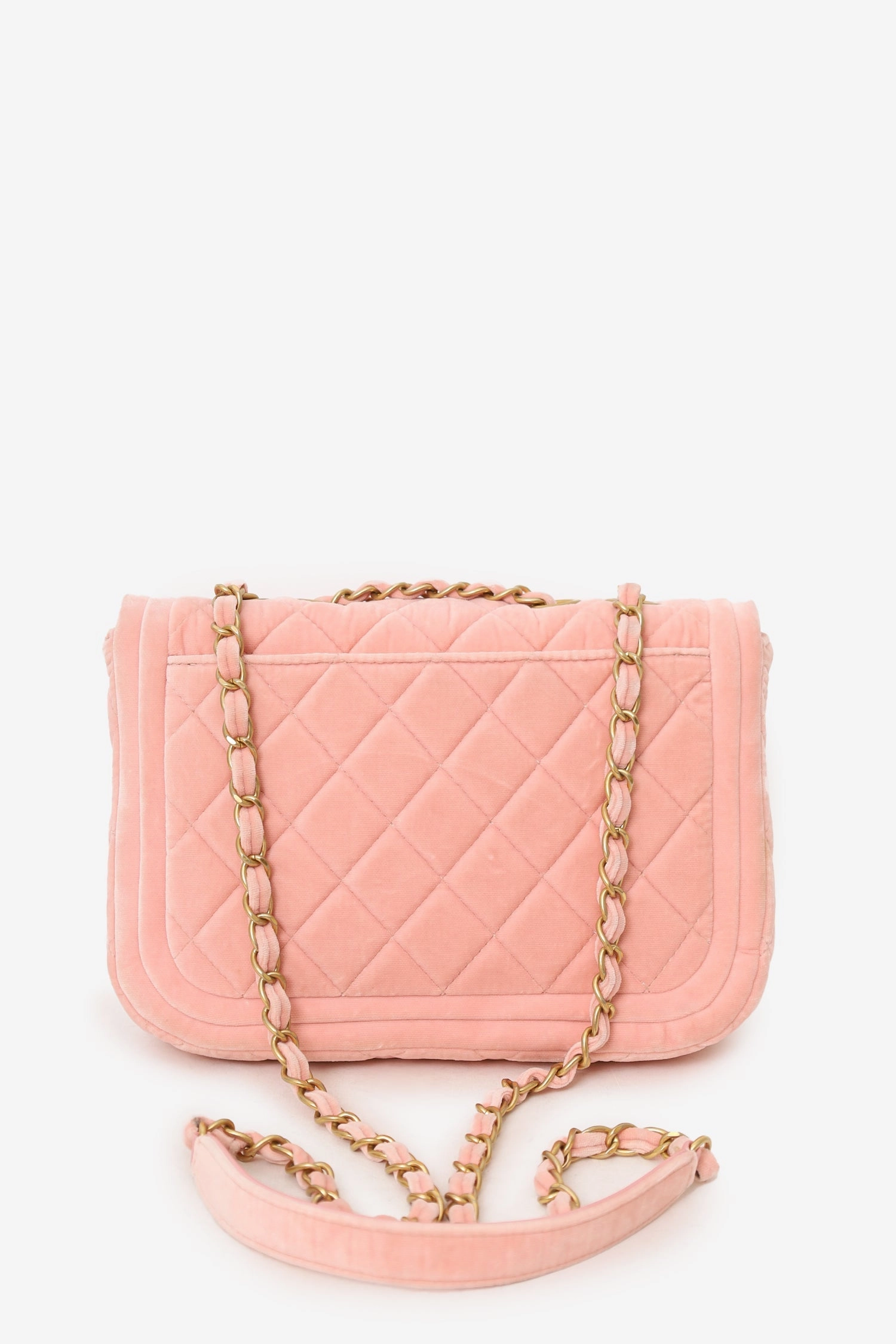 Pre-Loved Chanel 2022 Pink Velvet Quilted Mini Double Frame Flap Bag