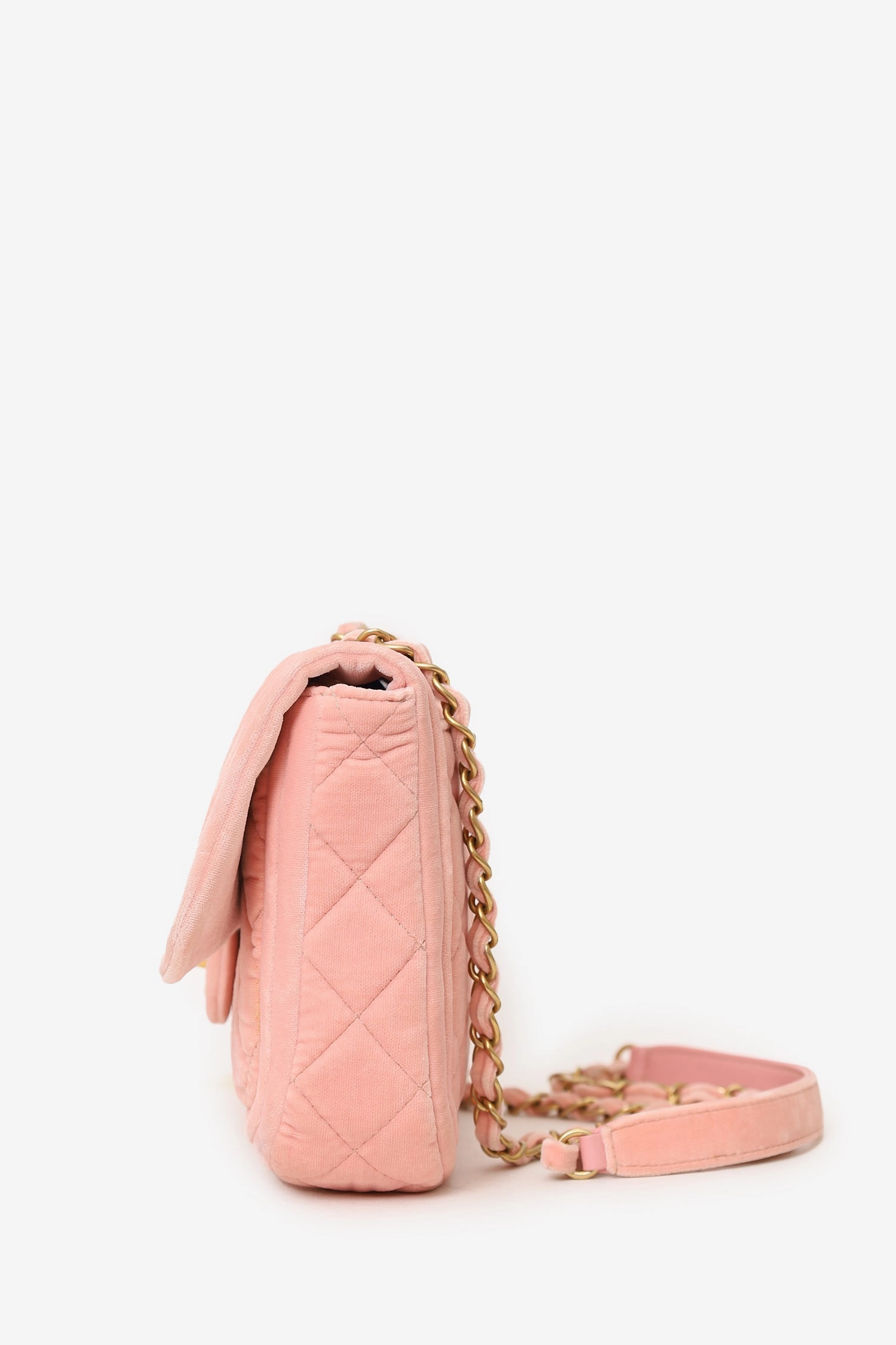 Pre-Loved Chanel 2022 Pink Velvet Quilted Mini Double Frame Flap Bag