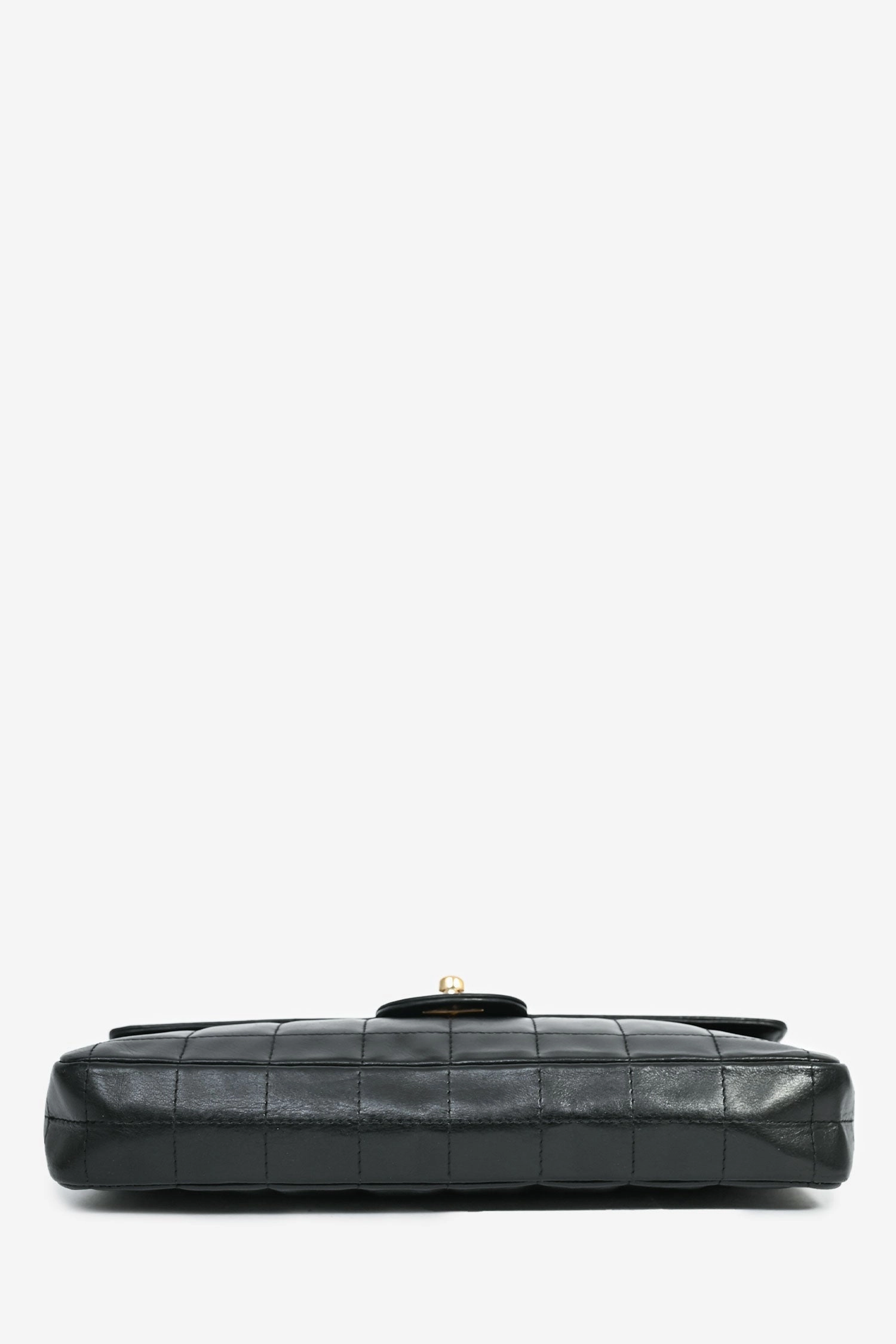 Pre-Loved Chanel Black Lambskin Chocolate Bar East West Flap Bag
