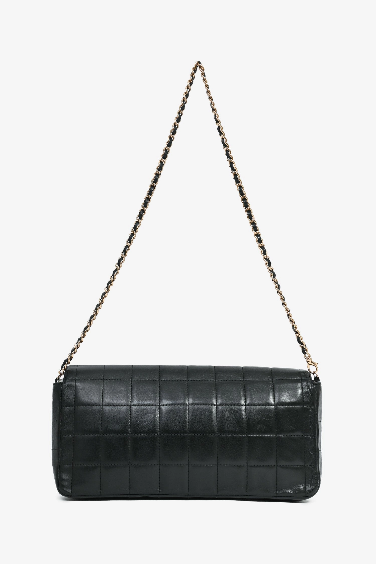 Pre-Loved Chanel Black Lambskin Chocolate Bar East West Flap Bag