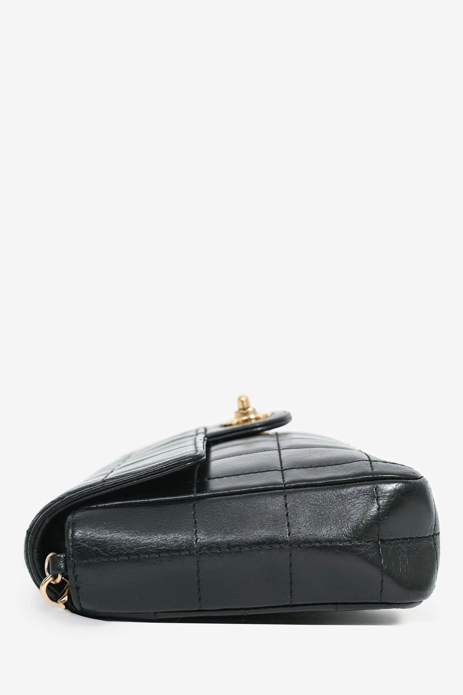 Pre-Loved Chanel Black Lambskin Chocolate Bar East West Flap Bag
