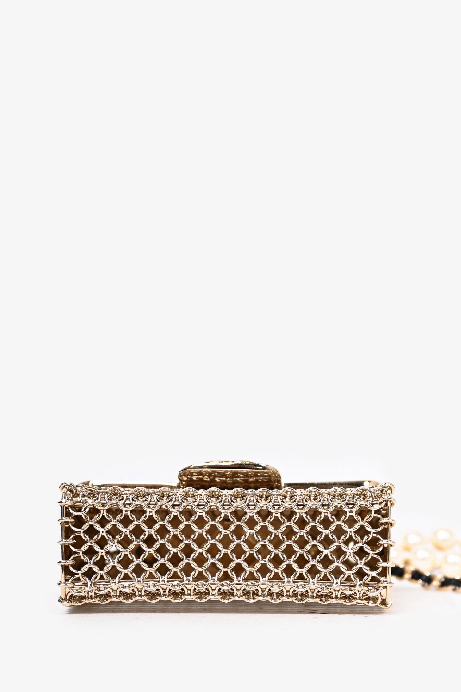 Pre-Loved Chanel Gold Tone Pearl/Chain 'CC' Flap Bag Necklace