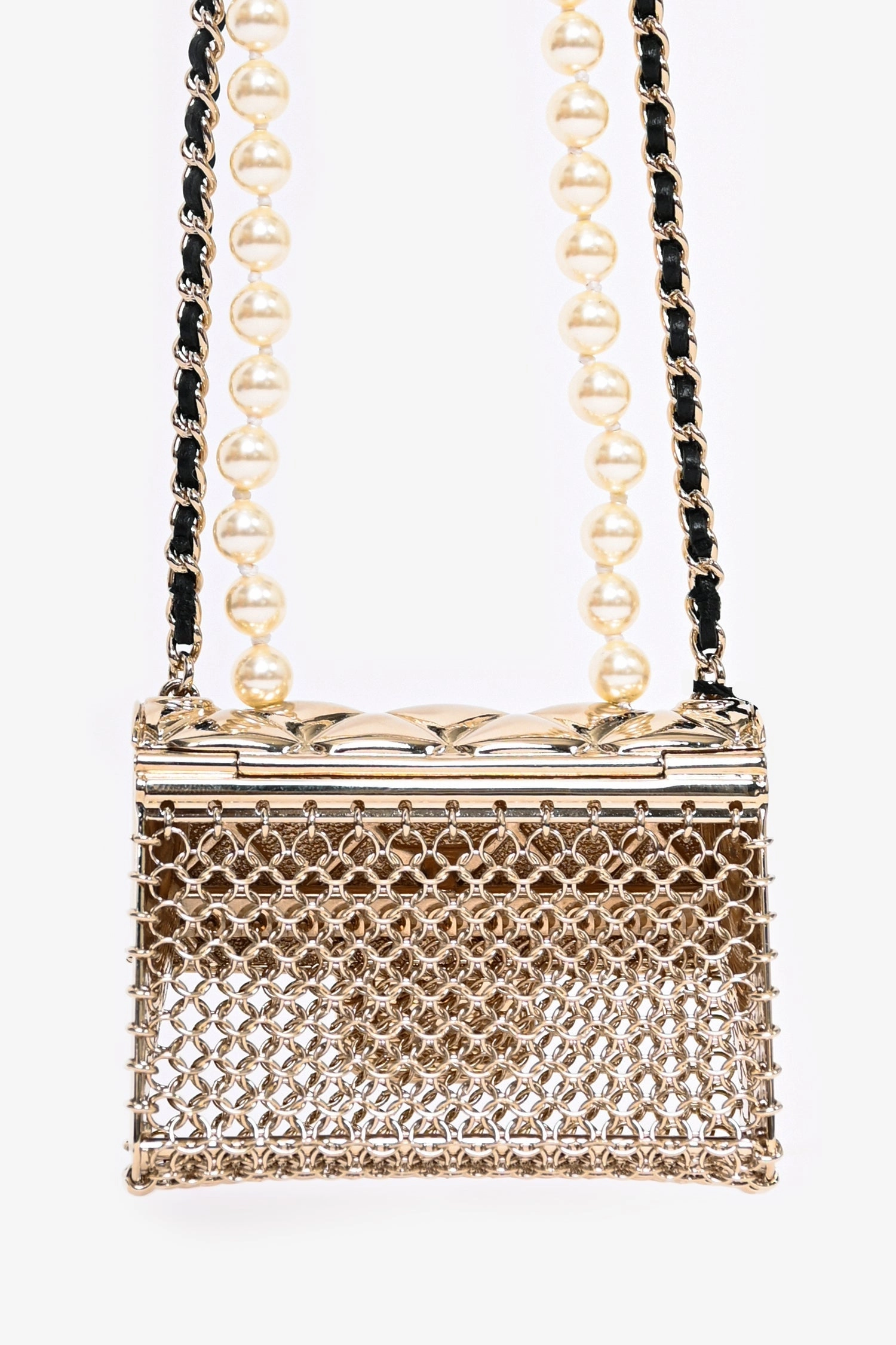 Pre-Loved Chanel Gold Tone Pearl/Chain 'CC' Flap Bag Necklace