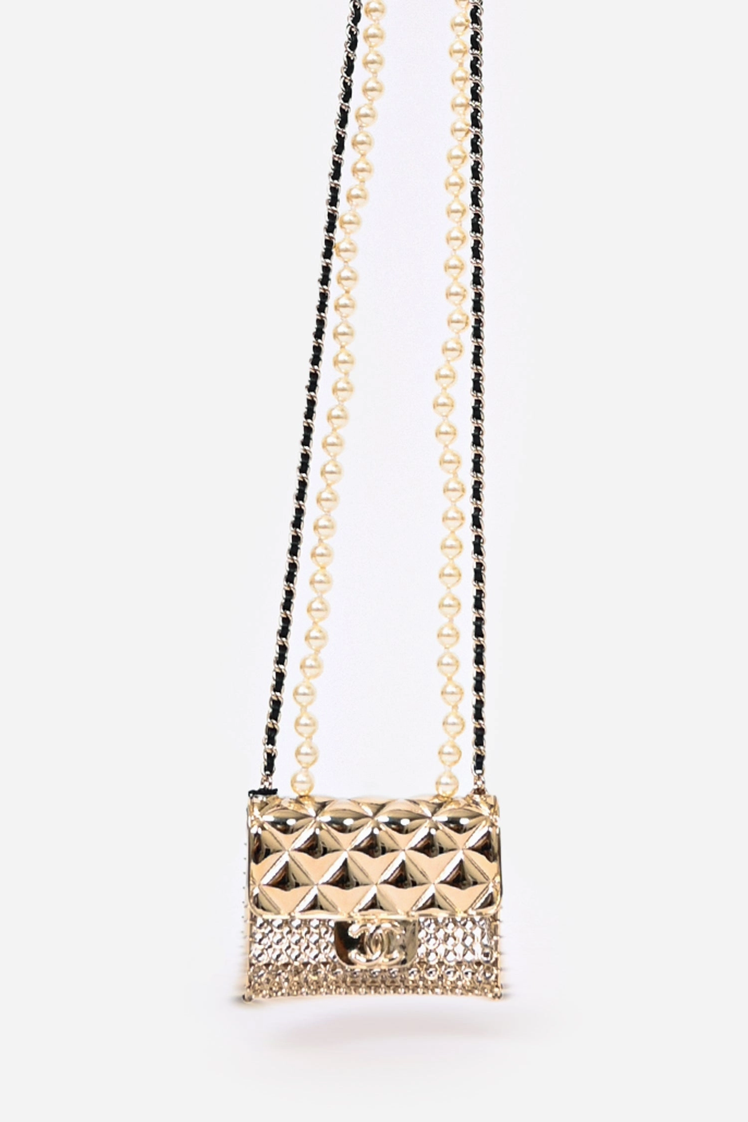 Pre-Loved Chanel Gold Tone Pearl/Chain 'CC' Flap Bag Necklace