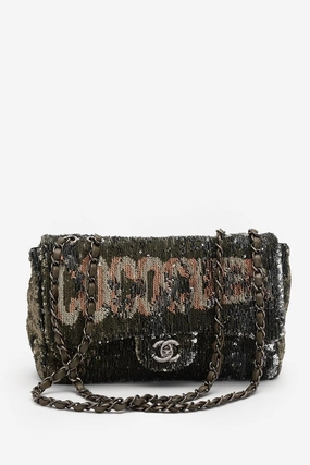 Pre-Loved Chanel Green/Black Sequin Coco Cuba Timeless Classic Single Flap Bag