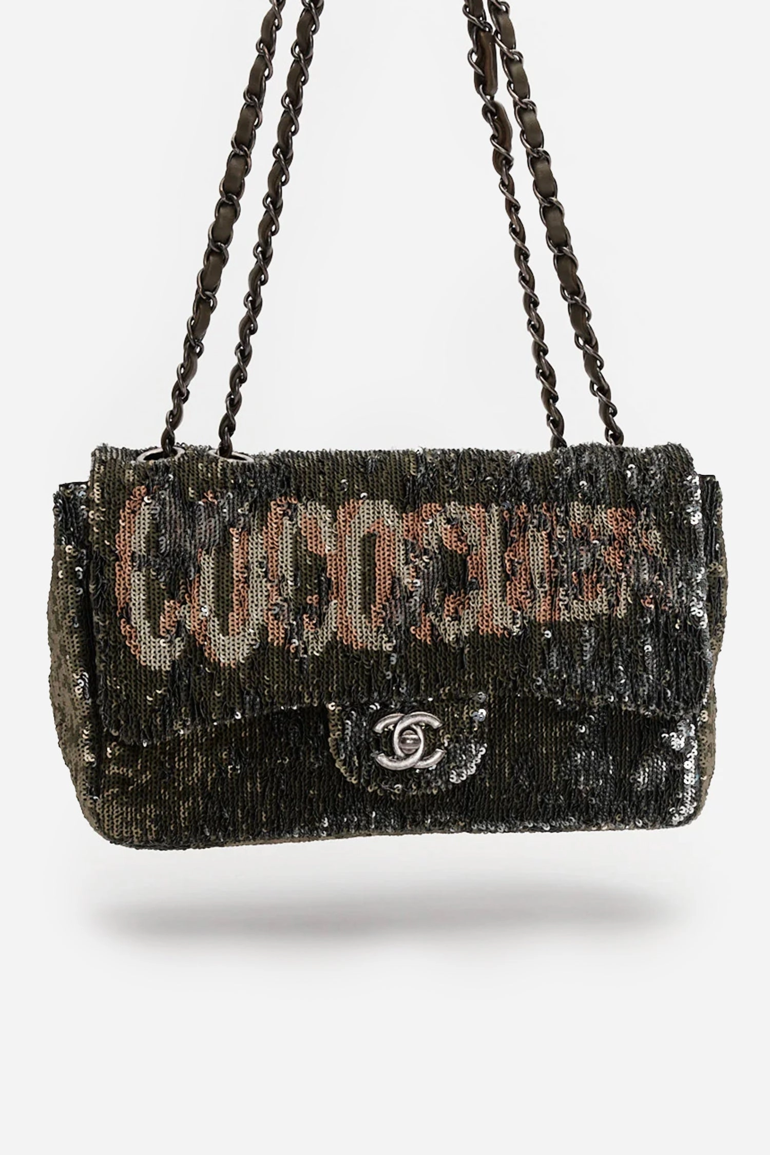 Pre-Loved Chanel Green/Black Sequin Coco Cuba Timeless Classic Single Flap Bag