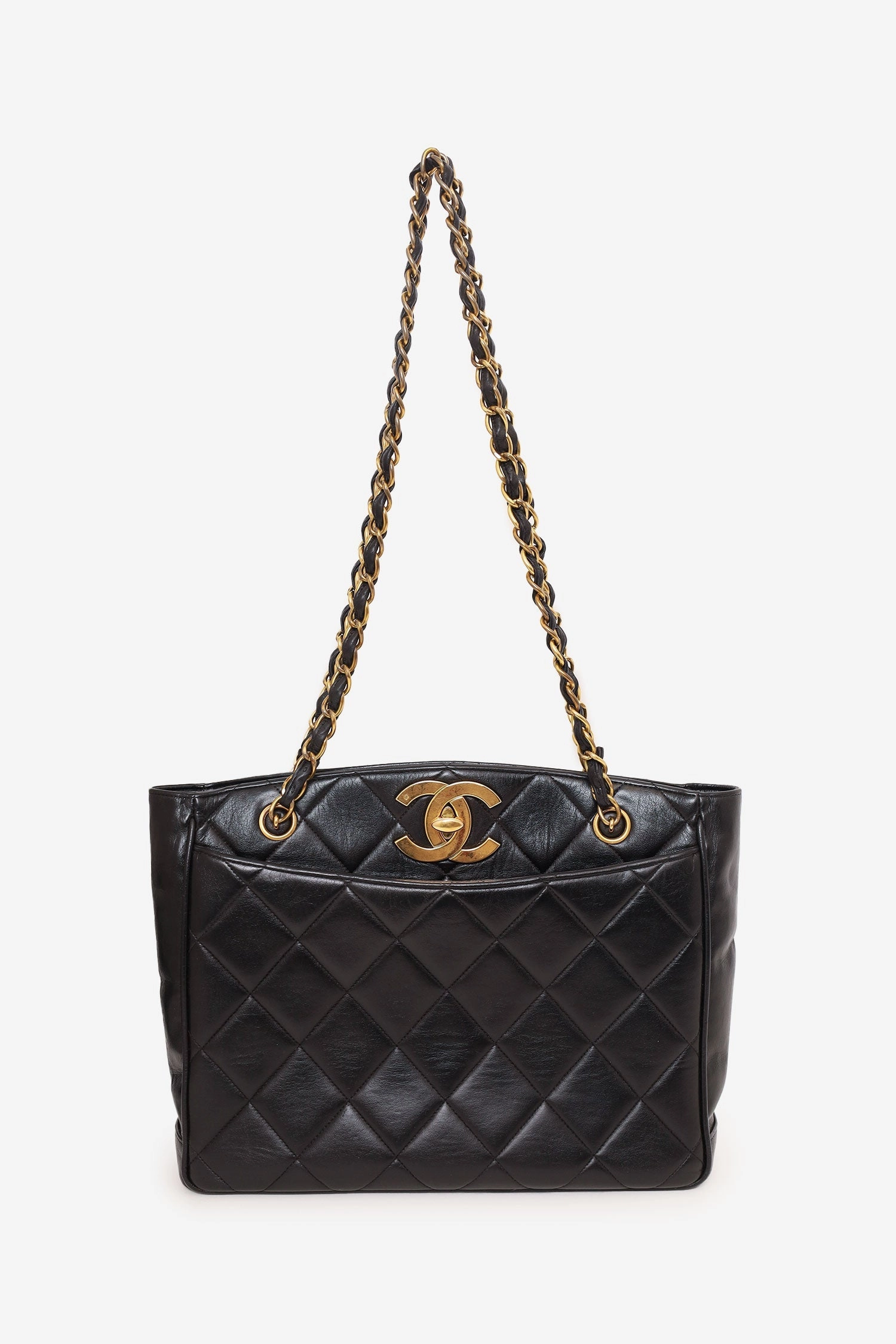 Pre-Loved Chanel Vintage Black Quilted Lambskin CC Tote Bag