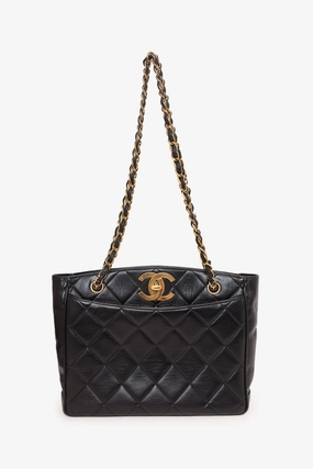 Pre-Loved Chanel Vintage Black Quilted Lambskin CC Tote Bag
